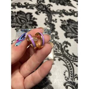 Melania Clara gold and lavender enamel hoop earrings